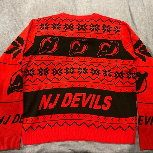 NHL NJ Devils Red and Black Christmas / Winter sweater - Picture 2 of 4